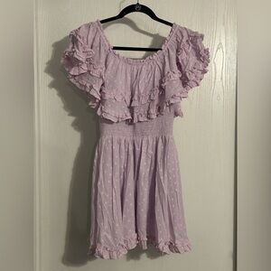 MABLE smocked ruffle off shoulder mini dress Women’s size small